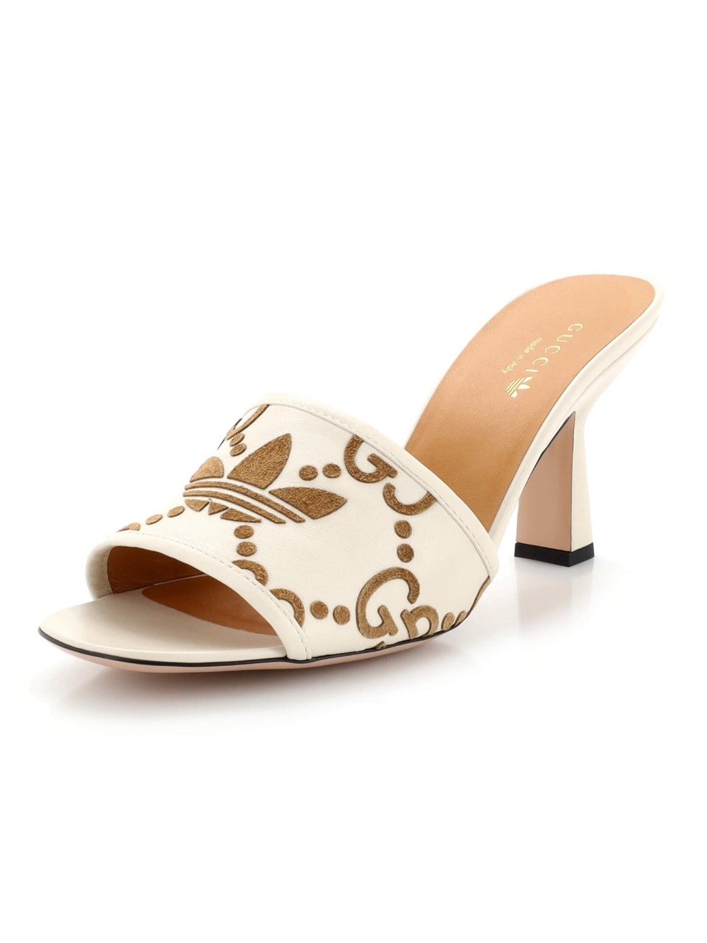 Gucci x Adidas Heeled Mules Sandals GG White Size 38/8 722445